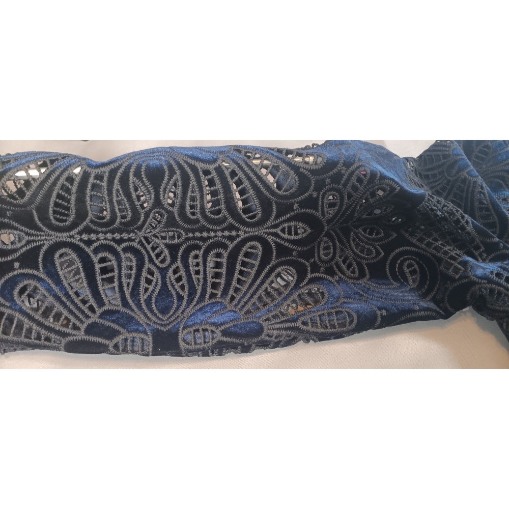 NWT Womens Maxi Dress 12 BLUE BLACK Mesh Floral Long Sleeve dark elegant formal - Picture 13 of 14